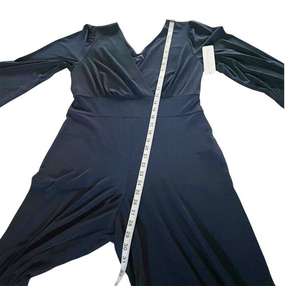 Soft Surroundings Navy V Neck Faux Wrap Long Sleeve Wide Leg Jumpsuit S Stretchy - Picture 9 of 12
